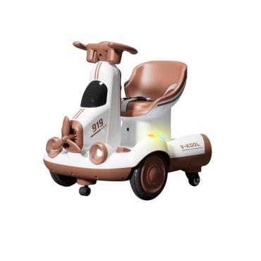 Masinuta Electrica, Cyrax, pe 4 Roti, cu Telecomanda, Lumini Led si Muzica, +2 ani, Inaltime Reglabila, Maro
