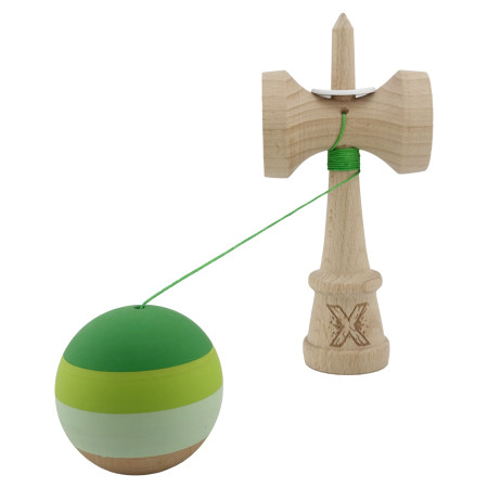 Kendama X Originala, Profesionala, Cyrax, Rubber Grip, Cupe Mari KING SIZE V3, Gaura in Baza, Rulment Metalic, din lemn 18 cm, Ata 62/65 cm, Special Verde degrade