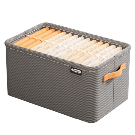 Cutie Depozitare  pentru Haine, lucruri, din Textil cu Cadru Metalic, Manere Laterale, forma Dreptunghiulara, 35 x 25 x 22cm, volum 19 L, Gri