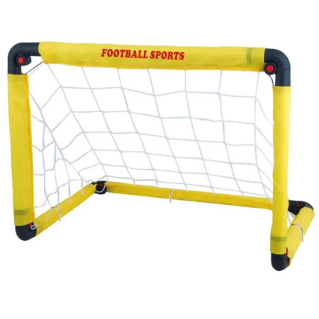 Set Poarta de Fotbal pentru Copii, Cyrax, 45x60 cm, Minge, Cartonase, Pompa, Fluier, Interactiv, Distractiv, Galben