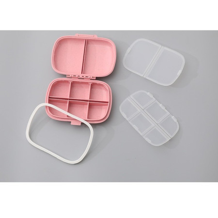 Organizator medicamente, Plastic, 8 compartimente, 0.1 L, Roz,  11 x 7 cm