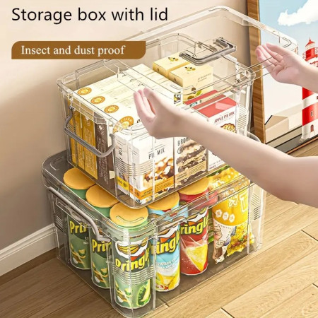 Cutie De Depozitare,  Tip Valiza, pentru Alimente, Jucarii, Accesorii, Transparent-Gri, Marime S, 24x17x13.5 cm