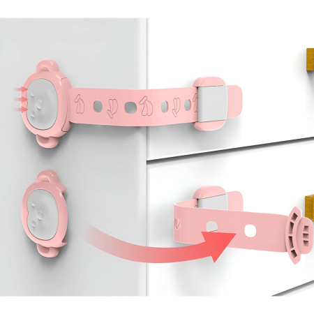 Siguranta pentru Usi Copii,  Sistem de Blocare Sertare, Dulap, Frigider, Adeziv, cu Sistem de Inchidere Dublu, Model Maimutica, Roz