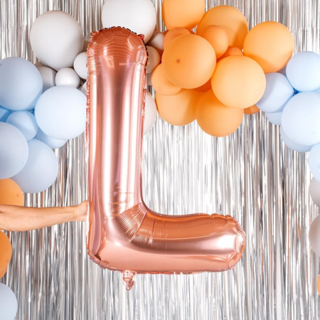 Balon Folie Metalizata Litera L, Cyrax, 80 cm, Umflati cu Heliu sau Aer, Ambalaj Individual, Pai inclus, Rose Gold