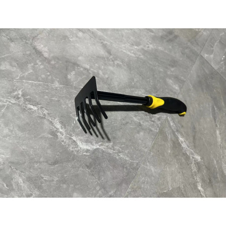 Set 4 Unelte de Gradina  pentru Plantare, Prelucrare Sol si Ingrijire Plante, Material PVC Carbon, Grebla, Sapaliga cu Cap Dublu, Lopata Mica, Lopata Lata, 43 x 11 cm, Negru/Galben