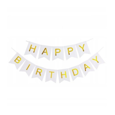 Banner Happy Birthday 100x200 cm, Cyrax, Dimensiune Stegulet 11.5x16.5 cm, Rola de Ata Inclusa, Alb