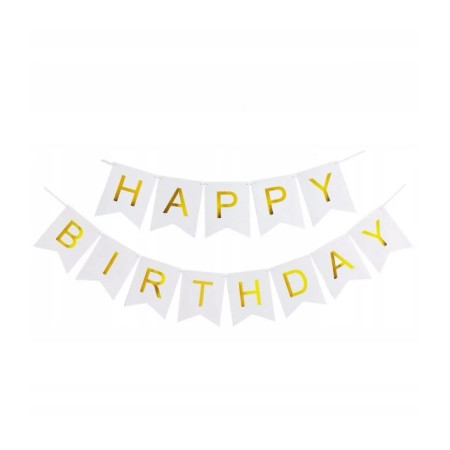 Banner Happy Birthday 100x200 cm, Cyrax, Dimensiune Stegulet 11.5x16.5 cm, Rola de Ata Inclusa, Alb