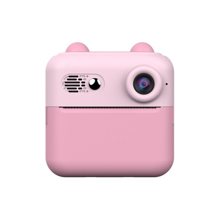 Set Camera Instantanee pentru Copii, Cyrax, Ecran HD 2.4'', 24MP, 720P Video, 1200 mAh, cu Functie de Printare Alb-Negru, cablu USB-C, Bluetooth, Compatibil iOS/Android, Imprimare APP, Roz