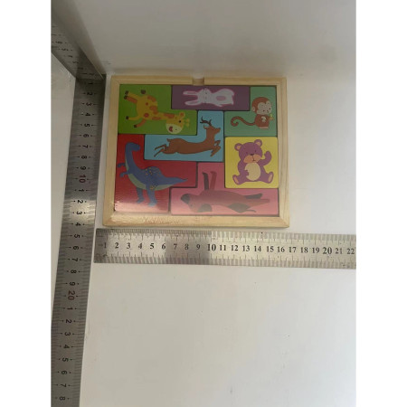 Puzzle din Lemn Cyrax, Tip Tetris, +4 Ani, cu Animale Colorate 3D, 7 Piese, Multicolor