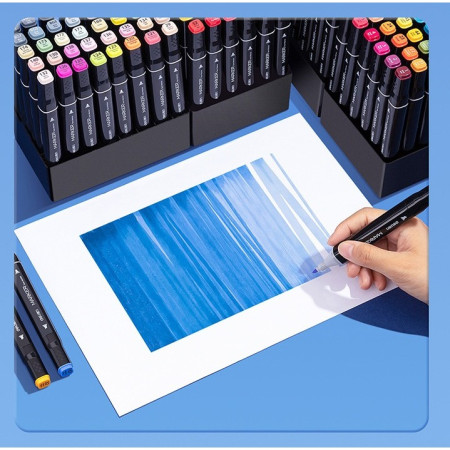 Set 60 Markere, Cyrax, pe Baza de Ulei, Dublu Capat, Subtire 1mm si Gros 6 mm, Geanta Depozitare, 15 cm, Multicolor