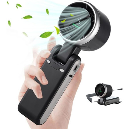 Mini Ventilator Portabil,  5 Trepte de Viteza, Afisaj Digital, Incarcare USB, 5V, 2A, 5.95 x 5.2 x 17.2 cm, Negru