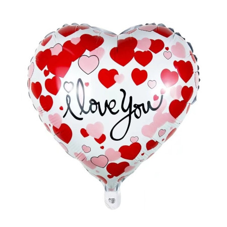Balon din Folie Metalizata, Cyrax, Figurina Inimioara, Model I LOVE YOU, Tematica Iubire, 45 cm, Ambalaj Individual, Pai Inclus, Umflare cu Aer sau Heliu, Rosu