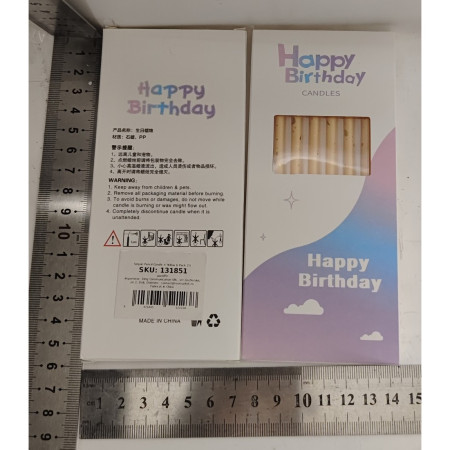 Set 6 Lumanari Lungi, Cyrax, din Parafina, 10 x 0.5 cm, Happy Birthday, Bej