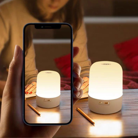 Lampa LED Reincarcabila,  Control tactil, Lumina in 3 culori albe, Lampa pentru Dormitor, 16 Culori RGB, Lumina de Noapte in Camera Copiilor, 11 x 8 x 8 cm, Alb