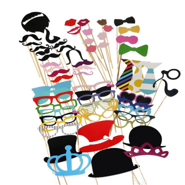 Set 60 de Accesorii pentru Petrecere, Cyrax, Props pentru Coltul de Poze, Ochelari, Palarii, Mustata, Cravata, pentru Evenimente, Multicolor