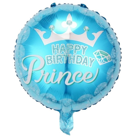 Balon din Folie Metalizata, Cyrax, Figurine, Model Prince, Happy Birthday, Tematica Aniversare, 45 cm, Ambalaj Individual, Pai Inclus, Umflare cu Aer sau Heliu, Multicolor
