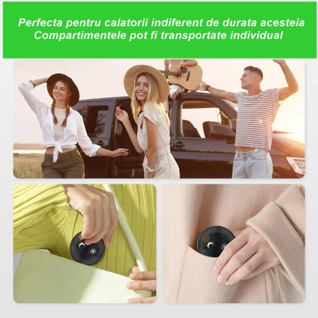 Cutie Depozitare Medicamente,  7 Zile, 14 Compartimente, Cutie Suport, Recipiente Detasabile, Portabila, Negru, 17.5x11x9.5 cm