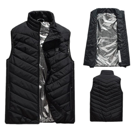 Vesta Inteligenta Incalzita,  Unisex, 2 Zone de Incalzire, Umplutura Bumbac, 3 Trepte de Temperatura, Incarcare USB, Negru, sub 45 kg, Marime S