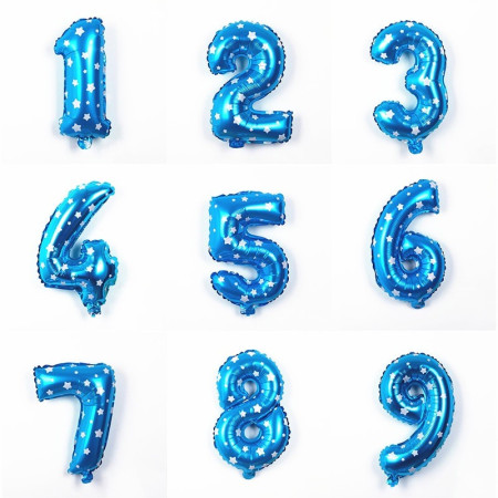 Balon din Folie Metalizata Cyrax, Figurina Cifra, Imprimeu Stele, Tema Aniversare 80 cm, Ambalaj Individual, Pai inclus, Umflare cu Aer sau Heliu, Albastru, Cifra 8
