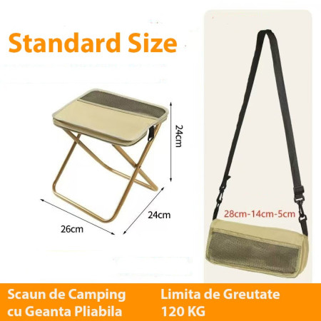 Scaun Taburet Pliabil pentru Camping,  pentru Adulti, Scaun Portabil, Pescuit, din Panza Oxford si Cadru Metalic, Mic 26 x 24 x 24 cm, Bej