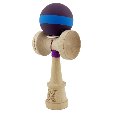 Kendama X Originala, Profesionala, Cyrax, Cupe Mari KING SIZE V3, Rubber Grip, Gaura in Baza, Rulment Metalic, din lemn 18 cm, Ata 62/65 cm, M Mov/Albastru/Mov
