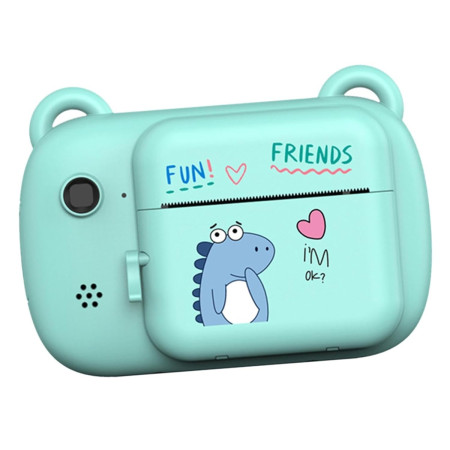 Camera Instantanee pentru Copii, Cyrax, Camera Frontala + Selfie, cu Functie de Printare, Cablu USB-C, Bluetooth, Compatibil iOS/Android, Imprimare APP, Model Dino Love, Albastru