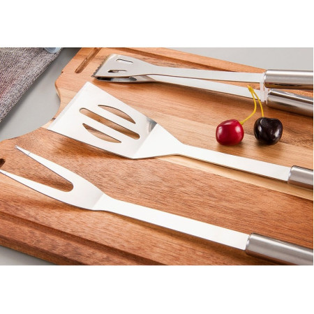 Set 20 Ustensile pentru Gratar, Cyrax, din Otel Inoxidabil, Geanta Oxford, Argintiu