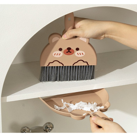 Set Mini Matura si Faras,  LITTLE CLEANER, Uz Casnic, pentru Birou, Bucatarie, Casa, Model Iepuras, 23 x 18 cm, Bej