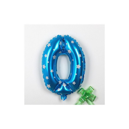 Balon din Folie Metalizata Cyrax, Figurina Cifra, Imprimeu Stele, Tema Aniversare 80 cm, Ambalaj Individual, Pai inclus, Umflare cu Aer sau Heliu, Albastru, Cifra 0
