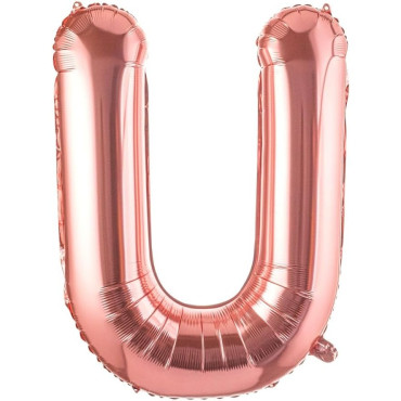 Balon Folie Metalizata Litera U, Cyrax, 100 cm, Umflati cu Heliu sau Aer, Ambalaj Individual, Pai inclus, Rose Gold