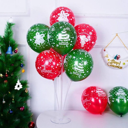 Set 16 Baloane din Latex, Cyrax, Model Merry Christmas, Tematica Craciun, 25 cm, Verde Rosu