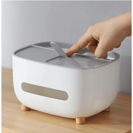 Suport pentru Servetele,  Cutie Multifunctionala, Design Minimalist, ABS, cu Suport pentru Obiectele Personale, pentru Birou, 21x12x12 cm, Gri