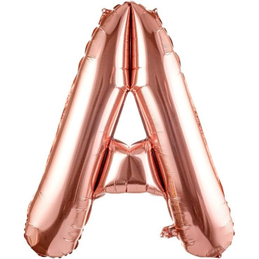 Balon Folie Metalizata Litera A, Cyrax, 80 cm, Umflati cu Heliu sau Aer, Ambalaj Individual, Pai inclus, Rose Gold