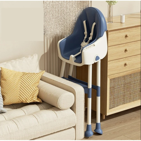 Scaun de masa pentru bebelusi si copii Cyrax, cu roti, telescopic, pliabil, masuta reglabila, suport picioare, scaun invelis piele artificiala, centura siguranta, spatiu depozitare, 97 x 73 x 65 cm, albastru