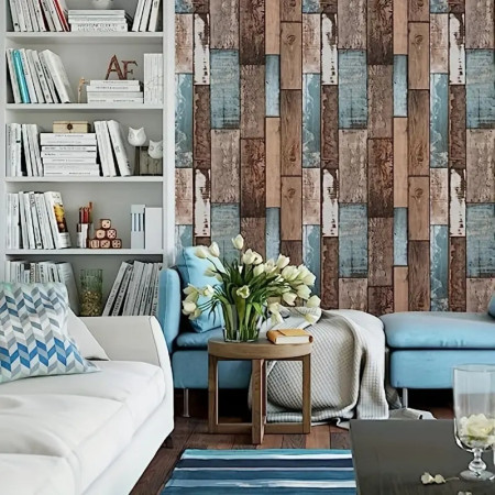 Set 10 Placi Tapet 3D,  70 x 70 cm, Grosime 3 mm, din Rasina, Tip Placi de Lemn, Suprafata Acoperita 4.9 mp, Gri/Albastru