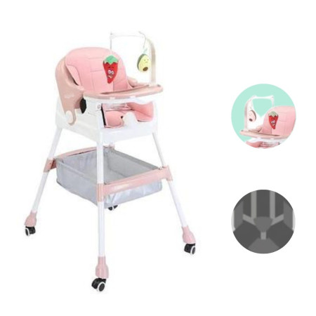 Scaun de Masa pentru Copii, Cyrax, Multifunctional, Pliabil, cu Roti, Cos de Depozitare, din Plastic, Centura de Siguranta, Suport de Agatat Jucarii, 110 x 60 x 70 cm, Roz