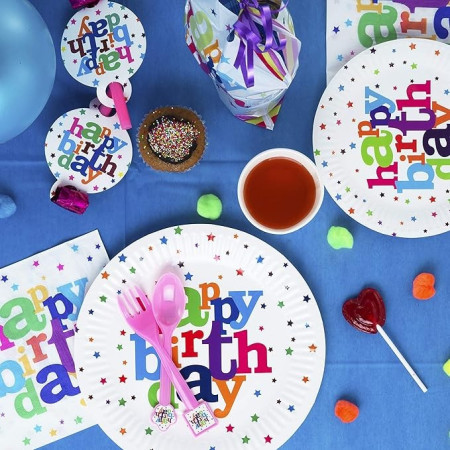 Set 10 Servetele de Masa, Cyrax, Colectia Happy Birthday, 32 x 32 cm, din Hartie, Multicolor
