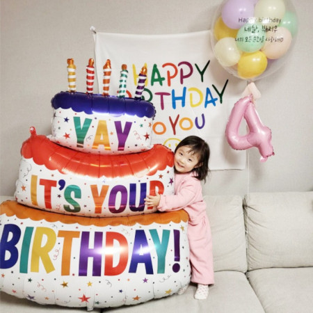 Balon din Folie Metalizata, Cyrax, Model Tort cu 3 Straturi, Balon Aniversar, Model Birthday Cake, 102x62 cm, Ambalaj Individual, Pai inclus, Umflare cu Aer sau Heliu, Multicolor