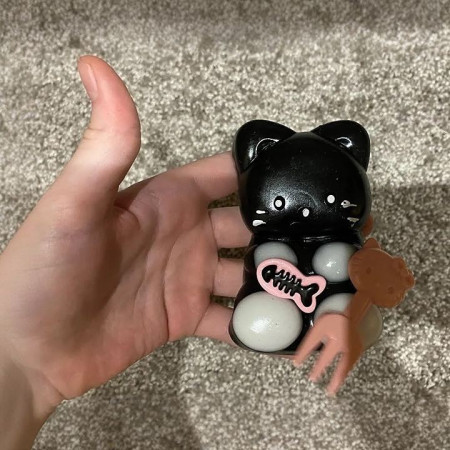 Jucarie Antistres Squishy, Cyrax, cu Revenire Lenta, Squeeze Pinch Family, Model Pisicuta, 10cm x6cm Ambalaj Transparent, 70 gr, Negru