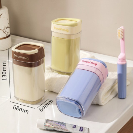 Cana Multifunctionala pentru Voiaj,  cu Functii de Depozitare si Suport Articole Igiena Dentara, 13 x 6.8 x 6 cm, Roz Mov