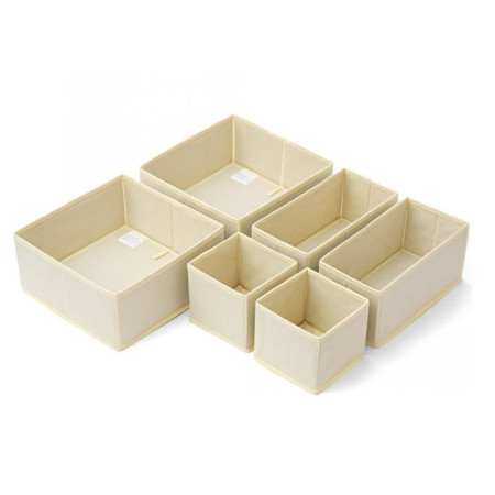 Organizator pentru Sertar,  3 Marimi, pentru Lenjerie, Tricouri, Sosete, 6 Piese, Pliabil, Stivuibil, din Tesatura, Alb