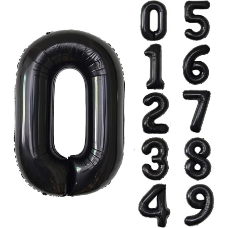 Balon din Folie Metalizata, Cyrax, Figurina Cifra, Tema Aniversare 40 cm, Ambalaj Individual, Pai inclus, Umflare cu Aer sau Heliu, Negru, Cifra 0