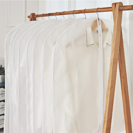 Set 5 Husa de Depozitare cu Fermoar,  pentru Haine, de Protectie, pentru Voiaj, Netesut, Rezistent la Praf, 60x140 cm, Transparent-Alb