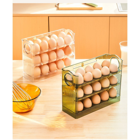 Suport Organizator pentru Oua, Cyrax, Capacitate 30 Oua, Pentru Usa Frigiderului, 3 Straturi, din Plastic, Transparent