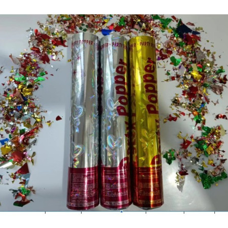 Tub de Confetii, Cyrax, Party Popper, 60x5 cm, Confetii Asortate din Aluminiu, Multicolor