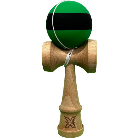 Kendama X Originala, Profesionala, Cyrax, 18 cm, din Lemn, Rubber Grip, Negru/Verde