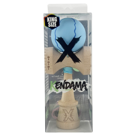 Kendama X Originala, Profesionala, Cyrax, Rubber Grip, Cupe Mari KING SIZE V3, Gaura in Baza, Rulment Metalic, din lemn 18 cm, Ata 62/65 cm, Special Albastru deschis