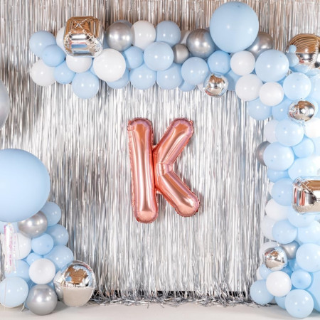 Balon Folie Metalizata Litera K, Cyrax, 40 cm, Umflati cu Heliu sau Aer, Ambalaj Individual, Pai inclus, Rose Gold