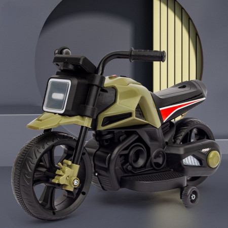 Motocicleta Electrica cu 2 Roti Mari si 2 Roti Ajutatoare, Cyrax, Acumulator Incarcare, Anti-Rasturnare, Lumini, Muzica, Motor:380, Baterie 6V4.5, 41.5x70x34 cm, 4.5 Kg, 3 Ani+, Verde Negru
