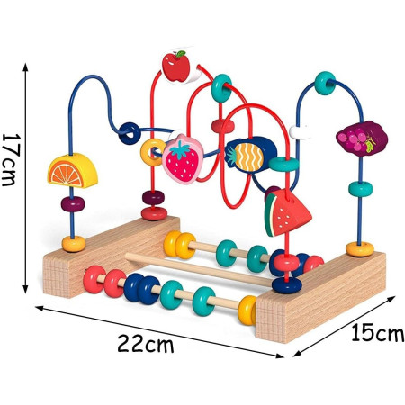 Jucarie din Lemn Montessori, Cyrax, Labirint Motricitate cu Abac si Animalute, Rollercoaster pentru Copii, Educativ, Dezvoltarea Abilitatilor Motorii, Numaratoare, 22x17x15 cm, Multicolor